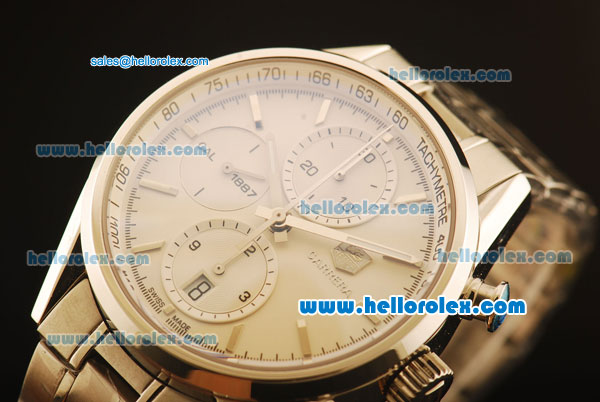 Tag Heuer Carrera Swiss Valjoux 7750 Automatic Full Steel with White Dial - Click Image to Close